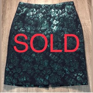J. Crew Metallic floral navy & green pencil skirt
